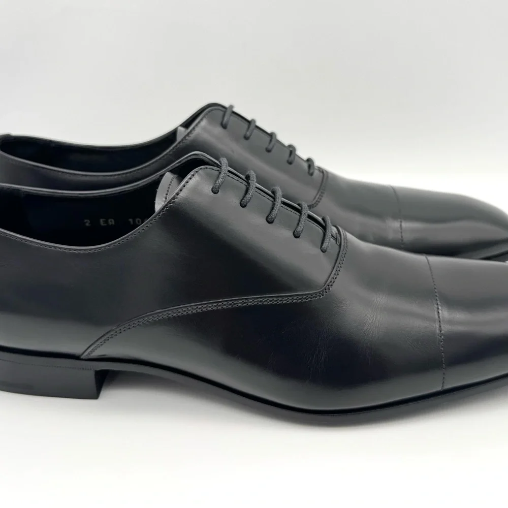PRADA Black Leather Square Toe Lace Up Shoes UK 8.5 / US 9.5 - Picture 2 of 12